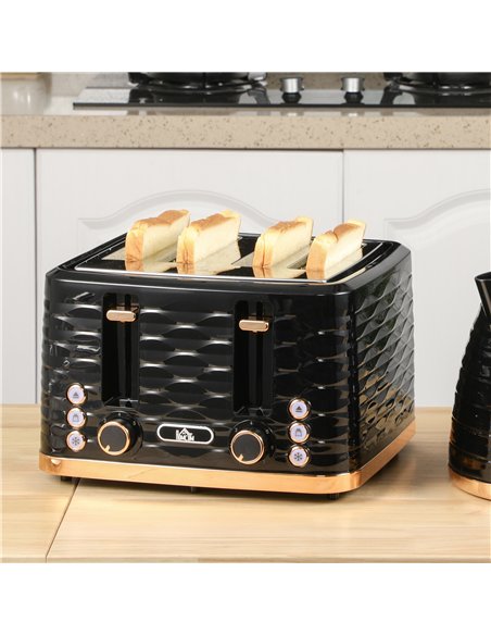 HOMCOM Four-Slice Rippled Toaster - Black - pic 132304 | FastDaddyshop