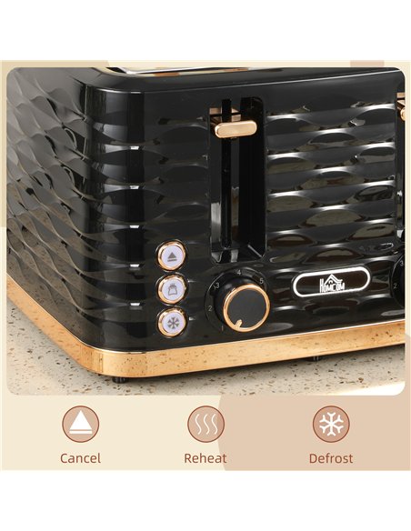 HOMCOM Four-Slice Rippled Toaster - Black - pic 132306 | FastDaddyshop