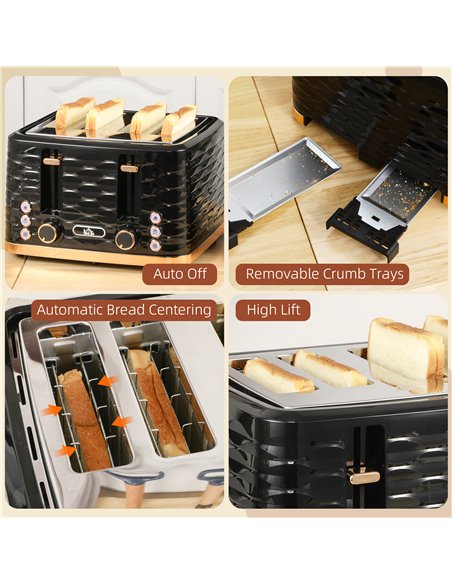 HOMCOM Four-Slice Rippled Toaster - Black - pic 132309 | FastDaddyshop
