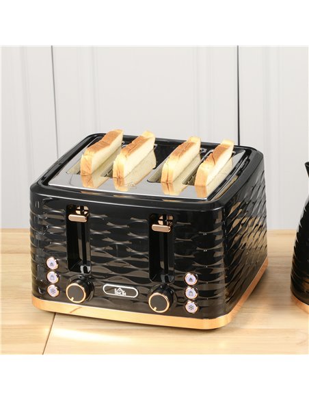 HOMCOM Four-Slice Rippled Toaster - Black - pic 132310 | FastDaddyshop