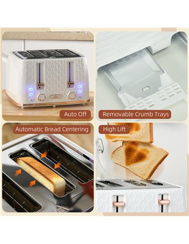 HOMCOM Four-Slice Honeycomb Toaster - White