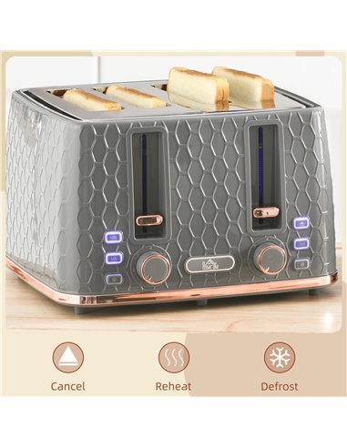HOMCOM Four-Slice Honeycomb Toaster - Grey