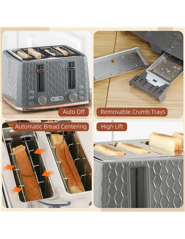 HOMCOM Four-Slice Honeycomb Toaster - Grey