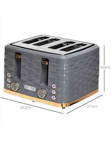 HOMCOM Four-Slice Rippled Toaster - Grey