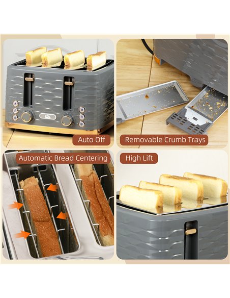 HOMCOM Four-Slice Rippled Toaster - Grey - pic 132336 | FastDaddyshop