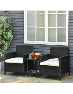 Outsunny 2-Seater PE Rattan Side Table & Armchair Bistro Set with Pillows, Black 2