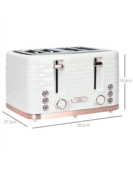 HOMCOM Four-Slice Rippled Toaster - White - pic 132341 | FastDaddyshop
