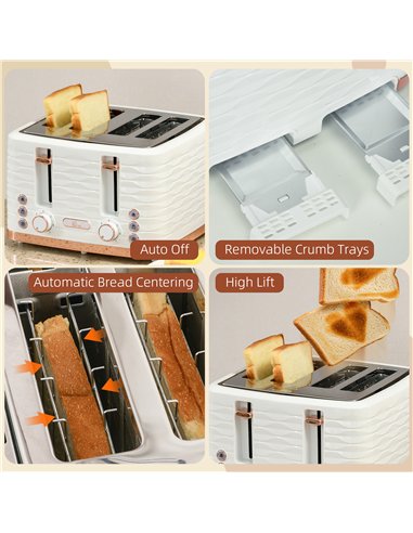 HOMCOM Four-Slice Rippled Toaster - White