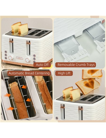 HOMCOM Four-Slice Rippled Toaster - White - pic 132345 | FastDaddyshop