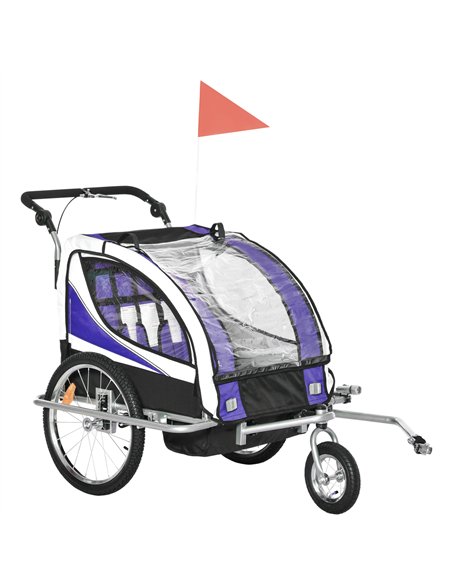 HOMCOM Baby Bike Trailer, Child Bicycle Trailer with 5 Point Harness, Steel Frame, Reflectors, Safety Flag, Hitch Coupler, Purpl - pic 132357 | FastDaddyshop