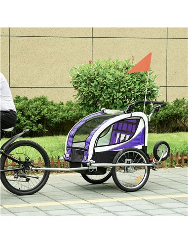 HOMCOM Baby Bike Trailer, Child Bicycle Trailer with 5 Point Harness, Steel Frame, Reflectors, Safety Flag, Hitch Coupler, Purpl