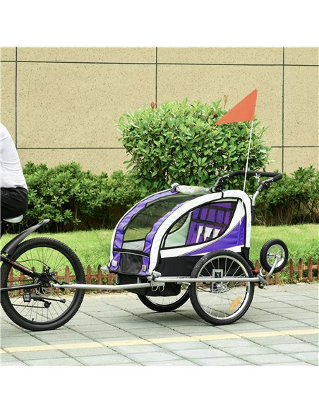 HOMCOM Baby Bike Trailer, Child Bicycle Trailer with 5 Point Harness, Steel Frame, Reflectors, Safety Flag, Hitch Coupler, Purpl - pic 132358 | FastDaddyshop