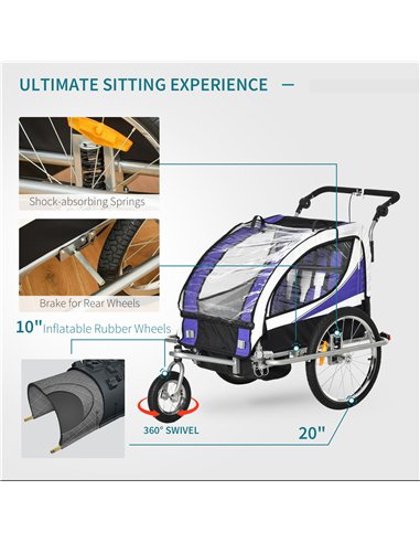 HOMCOM Baby Bike Trailer, Child Bicycle Trailer with 5 Point Harness, Steel Frame, Reflectors, Safety Flag, Hitch Coupler, Purpl