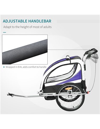 HOMCOM Baby Bike Trailer, Child Bicycle Trailer with 5 Point Harness, Steel Frame, Reflectors, Safety Flag, Hitch Coupler, Purpl
