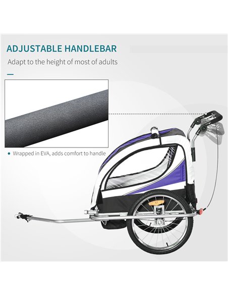 HOMCOM Baby Bike Trailer, Child Bicycle Trailer with 5 Point Harness, Steel Frame, Reflectors, Safety Flag, Hitch Coupler, Purpl - pic 132363 | FastDaddyshop