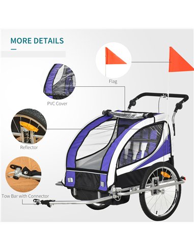 HOMCOM Baby Bike Trailer, Child Bicycle Trailer with 5 Point Harness, Steel Frame, Reflectors, Safety Flag, Hitch Coupler, Purpl