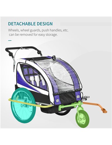 HOMCOM Baby Bike Trailer, Child Bicycle Trailer with 5 Point Harness, Steel Frame, Reflectors, Safety Flag, Hitch Coupler, Purpl