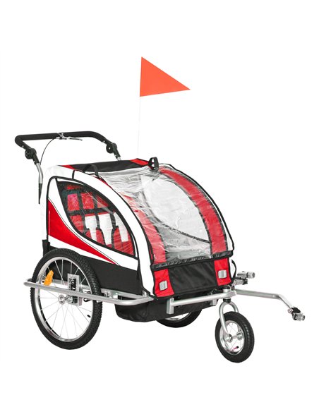 HOMCOM Baby Bike Trailer, Child Bicycle Trailer with 5 Point Harness, Steel Frame, Reflectors, Safety Flag, Hitch Coupler, Red - pic 132366 | FastDaddyshop