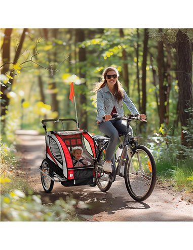 HOMCOM Baby Bike Trailer, Child Bicycle Trailer with 5 Point Harness, Steel Frame, Reflectors, Safety Flag, Hitch Coupler, Red
