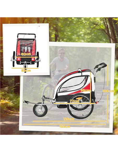 HOMCOM Baby Bike Trailer, Child Bicycle Trailer with 5 Point Harness, Steel Frame, Reflectors, Safety Flag, Hitch Coupler, Red - pic 132368 | FastDaddyshop