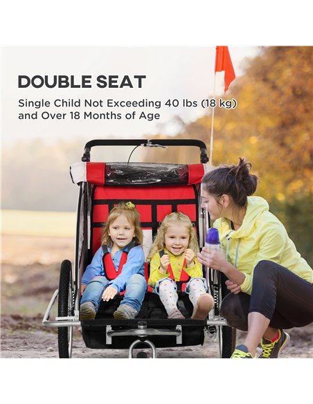 HOMCOM Baby Bike Trailer, Child Bicycle Trailer with 5 Point Harness, Steel Frame, Reflectors, Safety Flag, Hitch Coupler, Red - pic 132370 | FastDaddyshop
