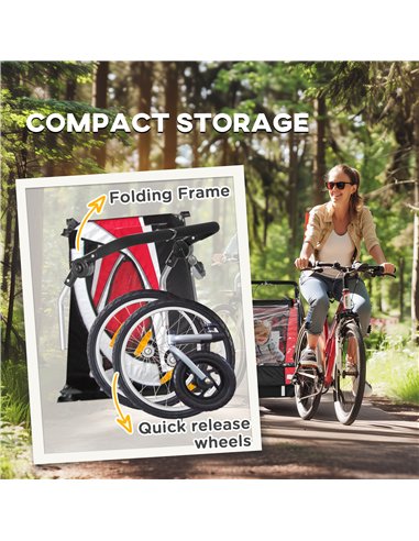 HOMCOM Baby Bike Trailer, Child Bicycle Trailer with 5 Point Harness, Steel Frame, Reflectors, Safety Flag, Hitch Coupler, Red