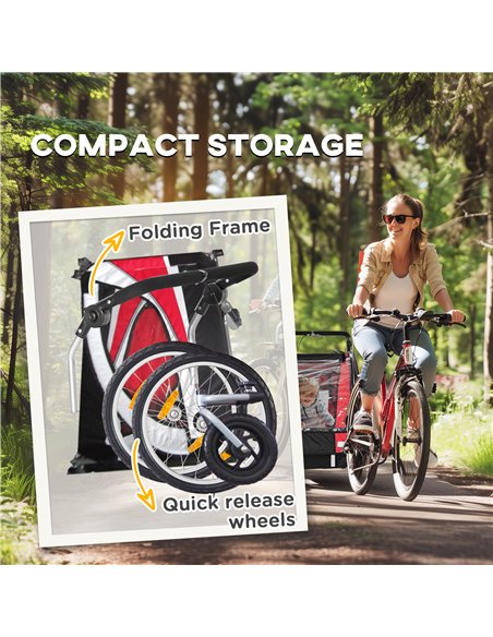 HOMCOM Baby Bike Trailer, Child Bicycle Trailer with 5 Point Harness, Steel Frame, Reflectors, Safety Flag, Hitch Coupler, Red - pic 132371 | FastDaddyshop