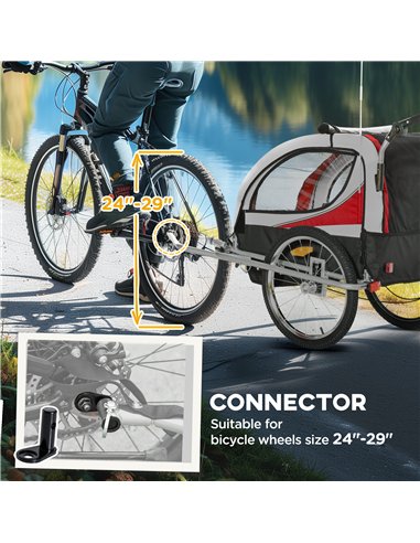 HOMCOM Baby Bike Trailer, Child Bicycle Trailer with 5 Point Harness, Steel Frame, Reflectors, Safety Flag, Hitch Coupler, Red
