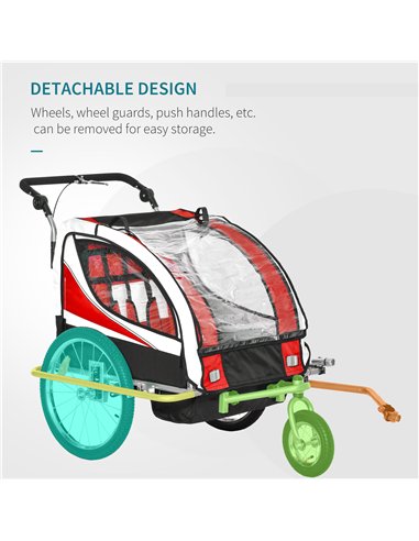 HOMCOM Baby Bike Trailer, Child Bicycle Trailer with 5 Point Harness, Steel Frame, Reflectors, Safety Flag, Hitch Coupler, Red