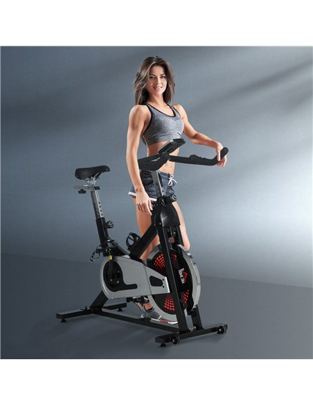 HOMCOM Indoor Exercise Bike, Stationary Bike, Cycling Machine with Adjustable Seat & Resistance, Wheels, 18kg Flywheel, Cup Hold - pic 132376 | FastDaddyshop