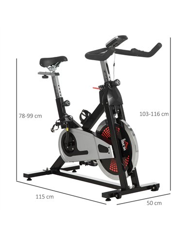 HOMCOM Indoor Exercise Bike, Stationary Bike, Cycling Machine with Adjustable Seat & Resistance, Wheels, 18kg Flywheel, Cup Hold
