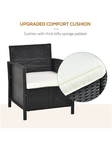 Outsunny 2-Seater PE Rattan Side Table & Armchair Bistro Set with Pillows, Black