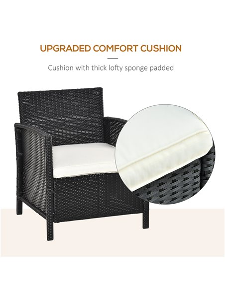Outsunny 2-Seater PE Rattan Side Table & Armchair Bistro Set with Pillows, Black - pic 13238 | FastDaddyshop