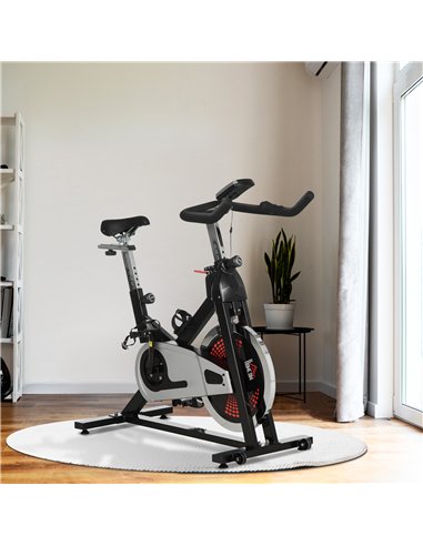 HOMCOM Indoor Exercise Bike, Stationary Bike, Cycling Machine with Adjustable Seat & Resistance, Wheels, 18kg Flywheel, Cup Hold