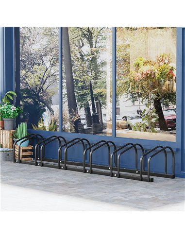 HOMCOM Bike Stand Parking Rack Floor or Wall Mount Bicycle Cycle Storage Locking Stand 179L x 33W x 27H (6 Racks, Black)