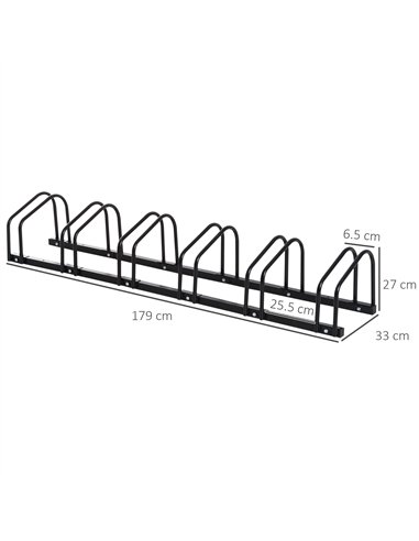 HOMCOM Bike Stand Parking Rack Floor or Wall Mount Bicycle Cycle Storage Locking Stand 179L x 33W x 27H (6 Racks, Black)