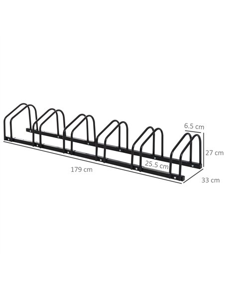 HOMCOM Bike Stand Parking Rack Floor or Wall Mount Bicycle Cycle Storage Locking Stand 179L x 33W x 27H (6 Racks, Black) - pic 132385 | FastDaddyshop