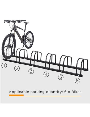 HOMCOM Bike Stand Parking Rack Floor or Wall Mount Bicycle Cycle Storage Locking Stand 179L x 33W x 27H (6 Racks, Black)