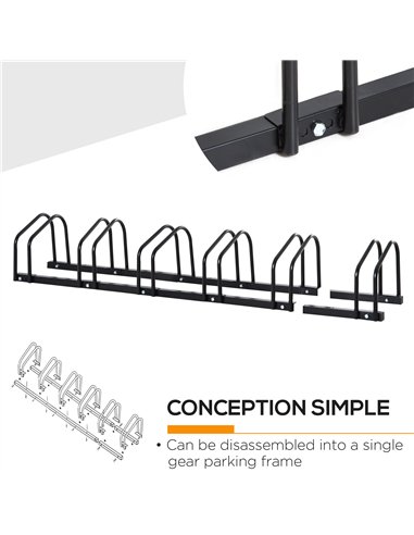 HOMCOM Bike Stand Parking Rack Floor or Wall Mount Bicycle Cycle Storage Locking Stand 179L x 33W x 27H (6 Racks, Black)