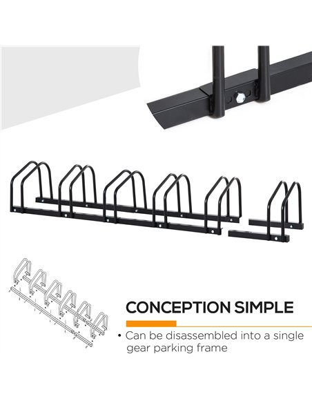 HOMCOM Bike Stand Parking Rack Floor or Wall Mount Bicycle Cycle Storage Locking Stand 179L x 33W x 27H (6 Racks, Black) - pic 132387 | FastDaddyshop