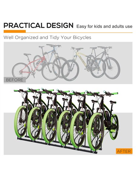 HOMCOM Bike Stand Parking Rack Floor or Wall Mount Bicycle Cycle Storage Locking Stand 179L x 33W x 27H (6 Racks, Black) - pic 132389 | FastDaddyshop