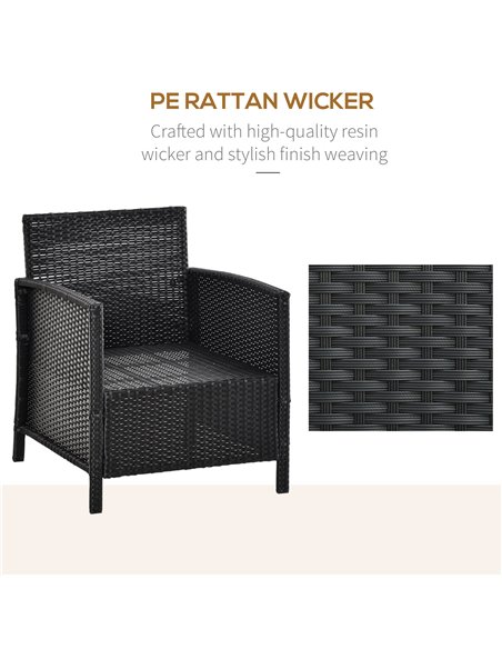 Outsunny 2-Seater PE Rattan Side Table & Armchair Bistro Set with Pillows, Black - pic 13239 | FastDaddyshop