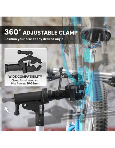 HOMCOM Bike Repair Stand, Heavy Duty Bike Stand for Maintenance, Max Load 40kg, Height Adjustable, Foldable and 360° Rotatable f