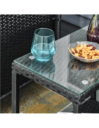 Outsunny 2-Seater PE Rattan Side Table & Armchair Bistro Set with Pillows, Black