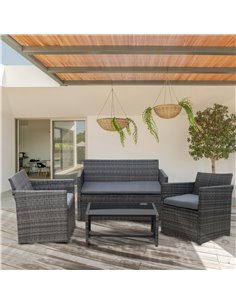 Outsunny 4-Seater Rattan Garden Furniture Set with 2-seater Bench, Chairs & Coffee Table, Grey 2