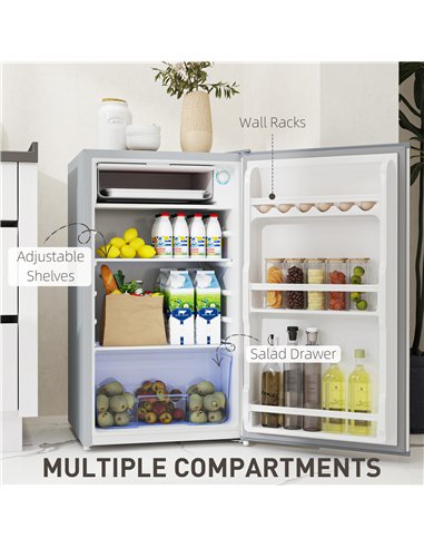 HOMCOM 91L Freestanding Under-Counter Fridge with Lock - Grey