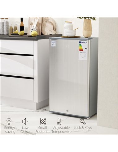 HOMCOM 91L Freestanding Under-Counter Fridge with Lock - Grey