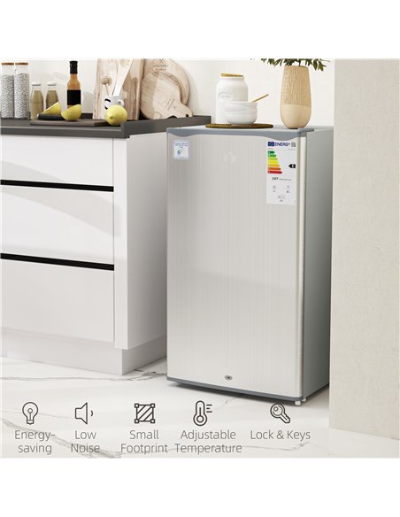 HOMCOM 91L Freestanding Under-Counter Fridge with Lock - Grey - pic 132444 | FastDaddyshop