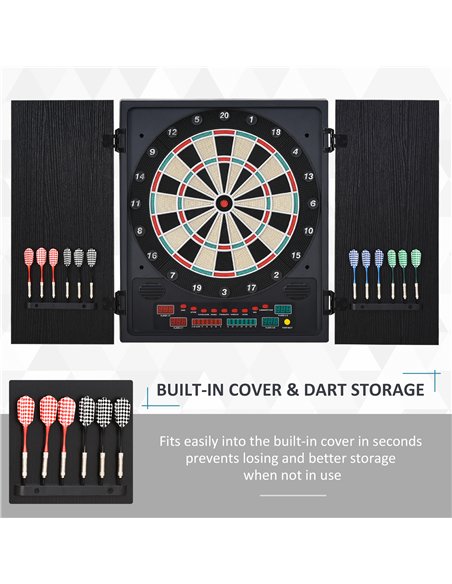 HOMCOM Electronic Dartboard Set, 27 Games Modes and 202 Variations, LED & 12 Soft Tip Darts and Cabinet to Storage, Ready-to-Pla - pic 132468 | FastDaddyshop