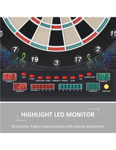 HOMCOM Electronic Dartboard Set, 27 Games Modes and 202 Variations, LED & 12 Soft Tip Darts and Cabinet to Storage, Ready-to-Pla - pic 132470 | FastDaddyshop